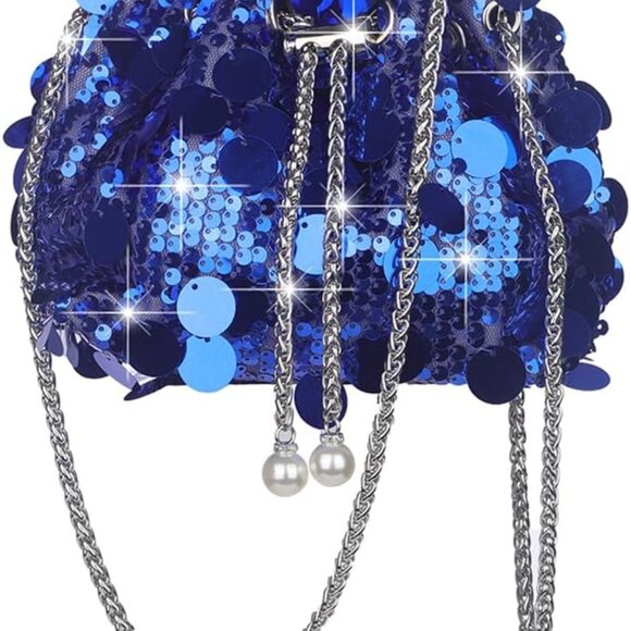 Exquisite Shinny Blue Sequined Handbag - Perfect for Parties & Special Occasions - Picture 1 of 4